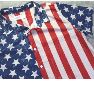 ARVIL HILL Men's American Flag Shirt Short Sleeve Button Up XL Polyester Spandex